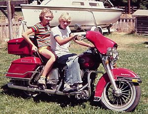 My sister and I on my dad's 1980 Harley FLH